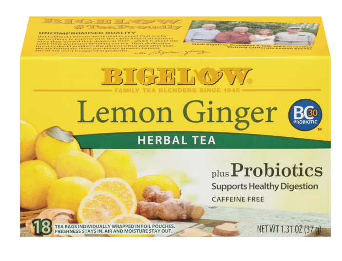 Bigelow Lemon Ginger Plus Probiotics Herbal Tea Bags - 18ct