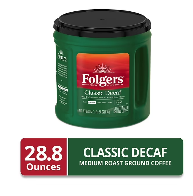 Folgers Ground Decaf Classic Medium Roast Coffee, 28.8 oz.